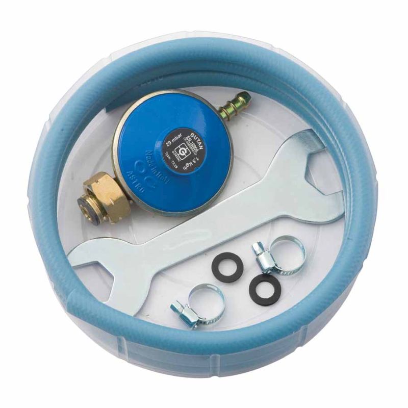 Gasslang-set voor gasbranders 1,5 m met regelaar & sleutel