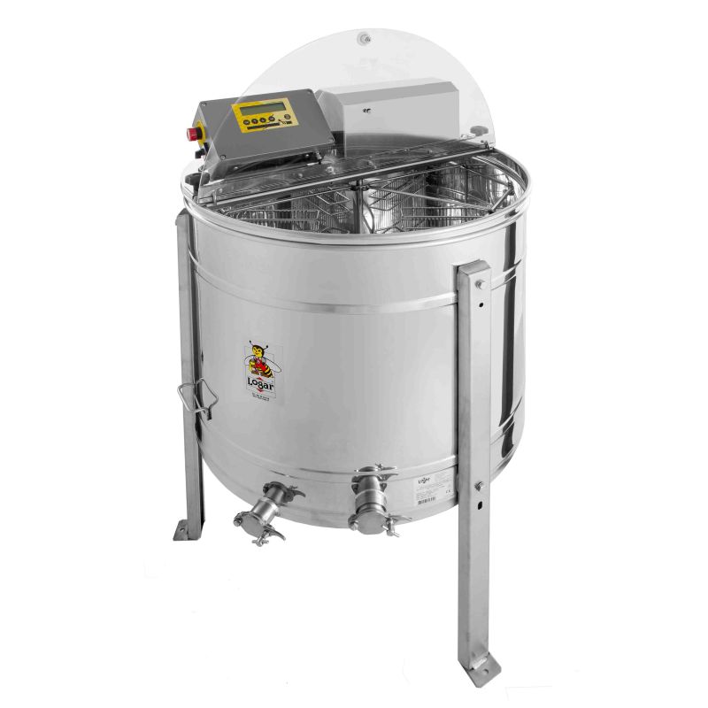 Logar 4‑ramen zelfomkerende honingcentrifuge, kuip 76 cm, motor 180 W, vollelektronisch, ramen 26,5 x 48 cm