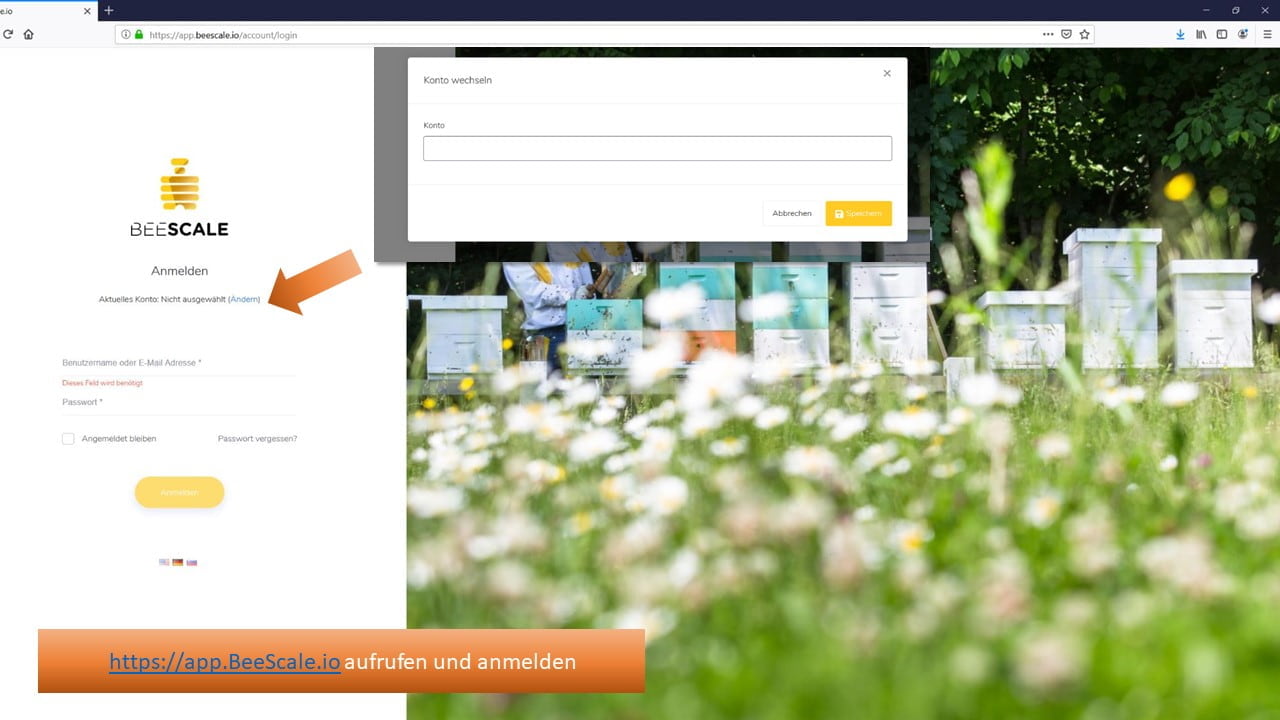 Aanmelden in het webportaal van de weegschaal voor bijenkasten